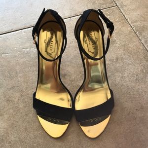 Ted Baker Black Suede Kyuand Ankle Strap Heels